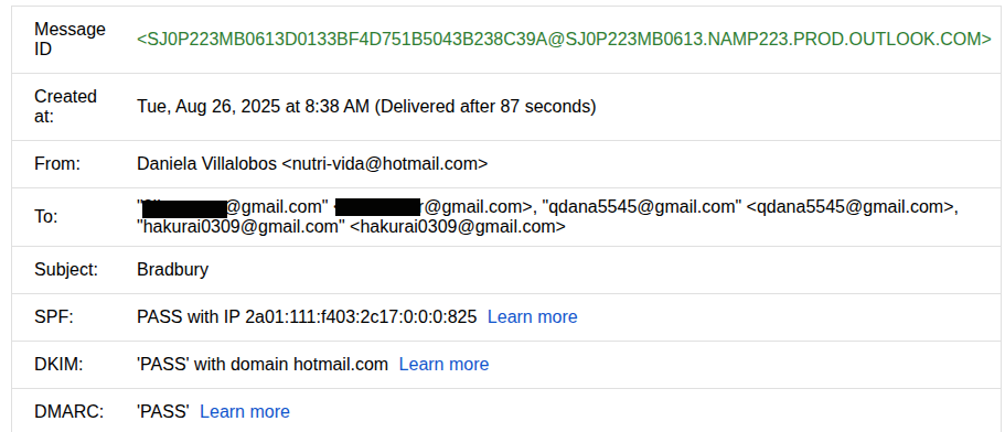 Snap A — Email headers screenshot
